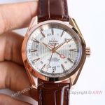 High Quality Replica OMEGA Seamaster Cowhide Brown 316 stainless steel Strap White Face Dial Rose Ceramic Bezel Fashion Watch 43mm